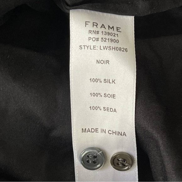 Frame Women's Black Trumpet Sleeve 100% Silk Collared Button Up Shirt Size S - Picture 10 of 11
